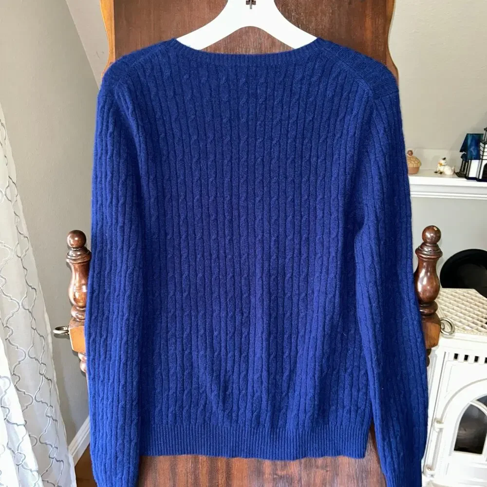 Kier + J 100% Cashmere Cable Knit Sweater dark blue size 1X cable knit
